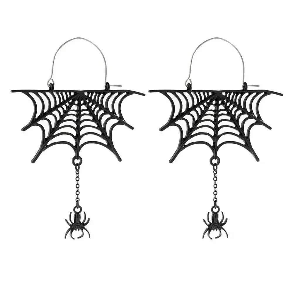 Halloween Sweet Cool Spider Mesh Fringe Earrings Dark Wind Metal Cutout